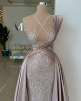 Classy Long A-line Sequined Lace Sleeveless Satin Prom Dress
